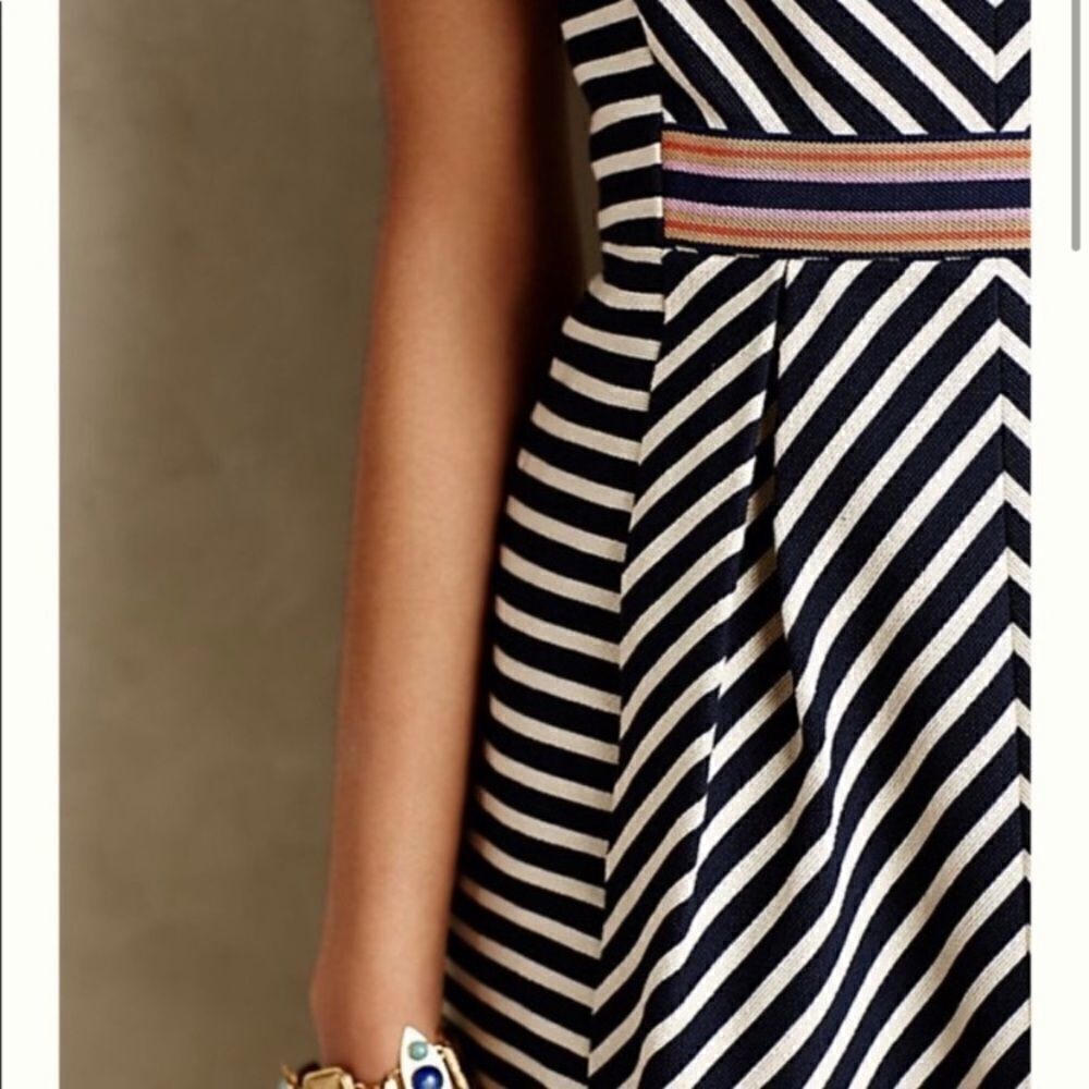 Anthropologie Maeve navy and white miter stripe sleeveless dress - Picture 2 of 16